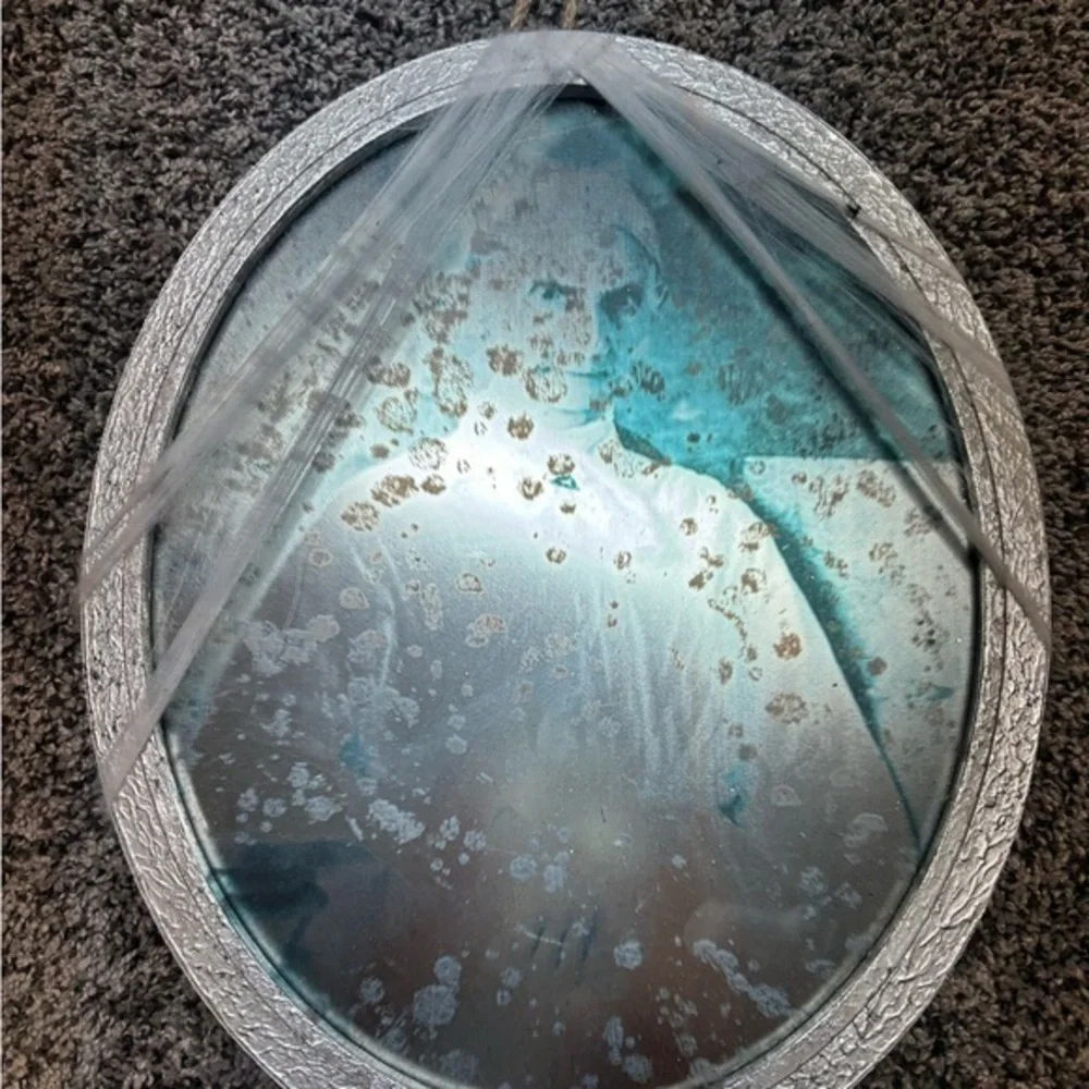HalloweenElegant Silver and Blue Oval Wall Mirror